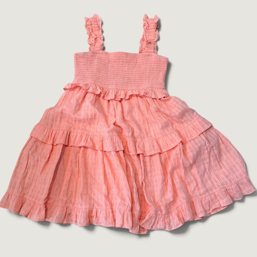 Pink Smocked Ruffle Mini Dress Cottagecore Babydoll Tiered Summer Size Medium